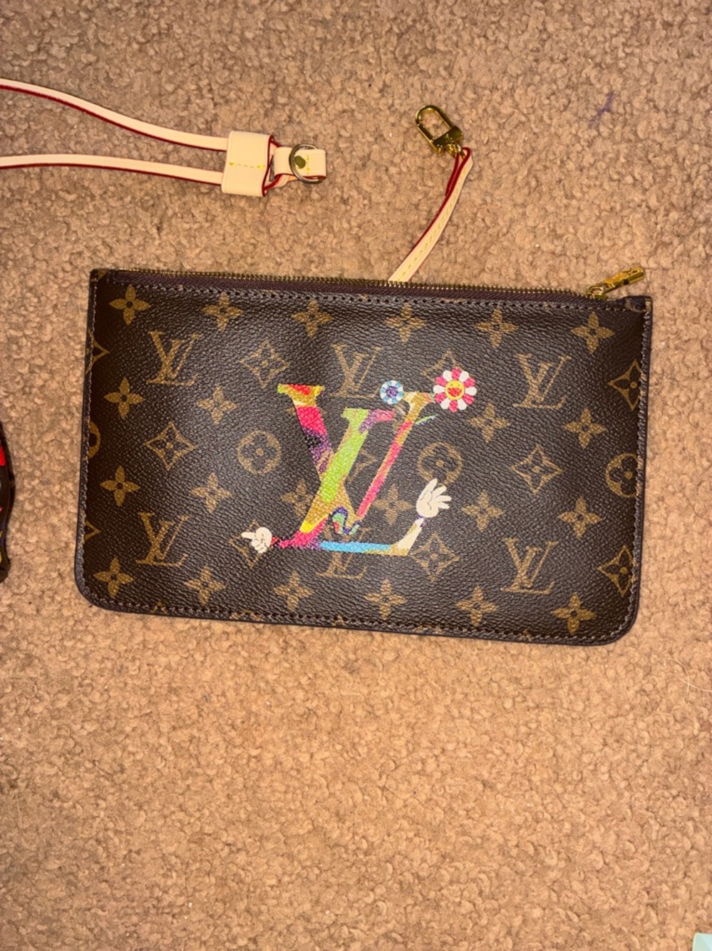 Brown Monogram Floral Tote with Matching Pouch - Picture 5 of 13